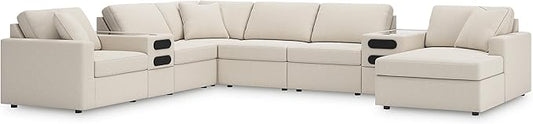 Signature Design by Ashley Modmax Stain Resistant Modern Modular U-Shaped 8-Piece Sectional with Chaise and Audio Consoles, Loose Reversible Cushions, Removable Covers, USB Ports and Storage, White