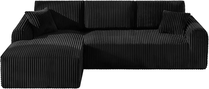 109-Inch L-Shaped Left Facing Boneless Corner Sofa 2 PCS Modular Sectional Cloud Sofa Couch with Chaise Lounge and Toss Pillow, Corduroy Boneless L-Shaped Couches
