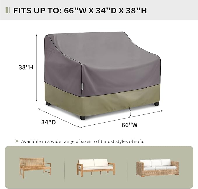 KylinLucky Heavy Duty Patio Sofa Cover 66x34x38 Inches, Waterproof 3-Seater Outdoor Couch Cover for Loveseat & Bench with Air Vents, All-Weather Grey Furniture Protector - Image 2