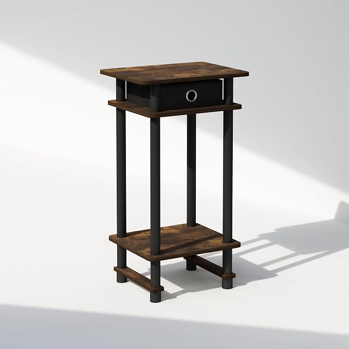 Furinno Turn-N-Tube Tall Nightstand with Bin, 1-Pack, Plastic Poles, Amber Pine/Black - Image 5