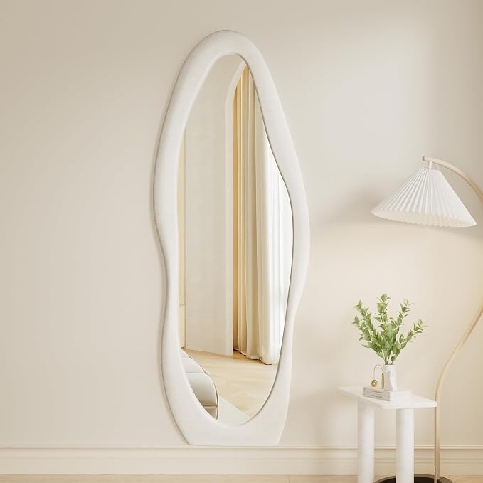 Rowjut Full Length Mirorr, 63"x24" Mirror Full Length, Irregular Wall Mounted Mirror, Standing Floor Mirror with Flannel, Wavy Body Mirorr Hanging or Leaning Against Wall for Bedroom (White) - Image 7