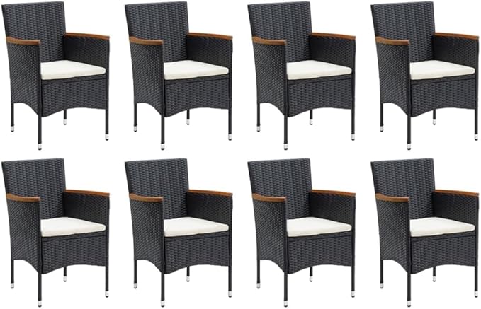 9 Piece Patio Dining Set with Cushions, Outdoor Lounge Sets Sectional Sofa Outdoor Sofa Sets Front Porch Furniture for Exhibition Poolside Piazza Garden Poly Rattan Black
