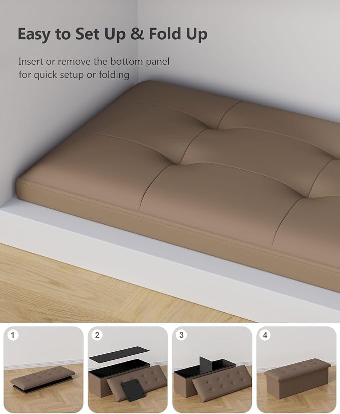 OS MOTOR Folding Storage Ottoman Bench, Multi-Functional Ottoman Foot Rest, End of Bed Bench, Storage Chest for Living Room, Bedroom, Hallway, Entryway, Holds Up to 600 lbs (Brown, 43 Inches) - Image 5