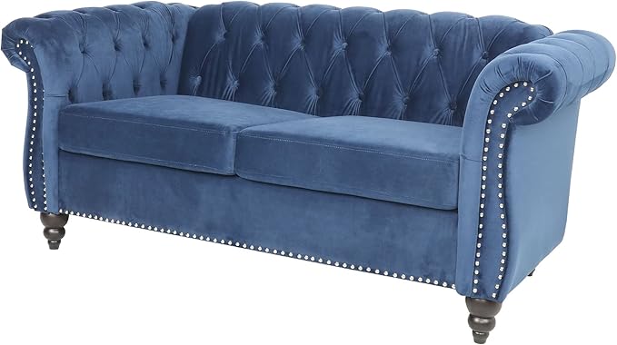 LEVNARY Velvet Sofa, Chesterfield Tufted Upholstered 2 Seater Couch, Modern Loveseat Couch Classic Furniture for Living Room Bedroom (Blue)