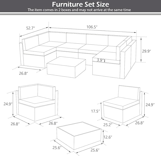 U-MAX 7 Piece Outdoor Patio Furniture Set with 43 Inch Fire Pit Table, PE Rattan Wicker Sofa Set, Outdoor Sectional Furniture Chair Set with Cushions and Tea Table, Brown Rattan&Beige Cushion