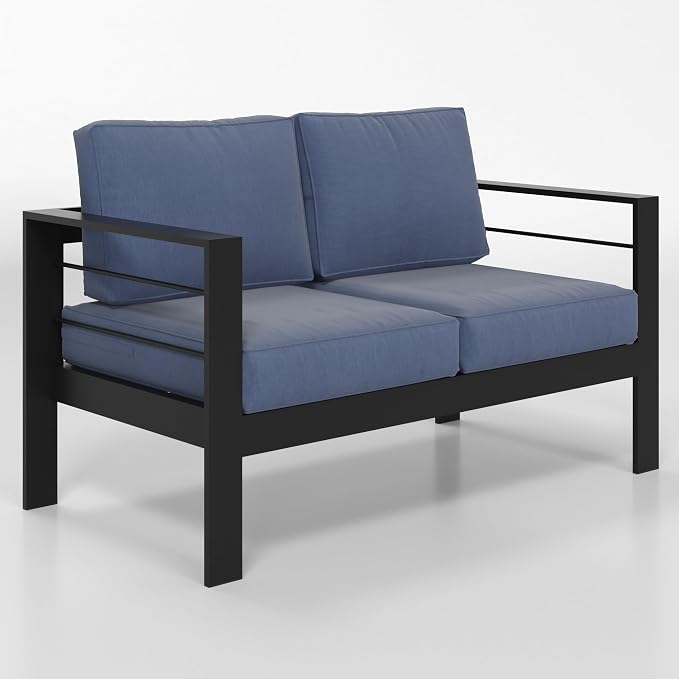 Solaste Aluminum Loveseat Patio Furniture, Weather-Resistant, Blue - Image 7