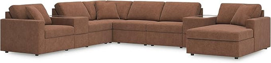 Signature Design by Ashley Contemporary Modmax Stain Resistant U-Shape Left-Arm Facing 8-Piece Sectional with Chaise and Storage Consoles, Orange