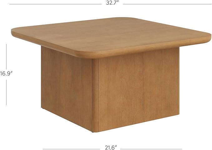 Nathan James Rein Organic Modern Coffee Table, Rustic Wood Square Coffee Table with Rounded Edge, Pedestal Coffee Table for Living Room, Light Brown