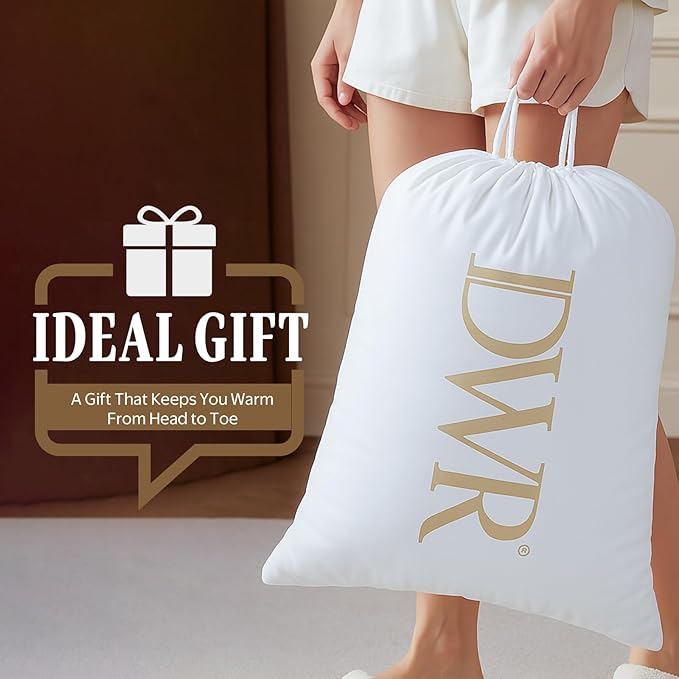 DWR Luxury Feather Down Fiber Comforter Twin Size, Ultra-Soft Cotton-Blend Fabric, 750 FP Medium Weight for All Season Hotel Style Fluffy Duvet Insert with Ties (68x90 Inches, White)