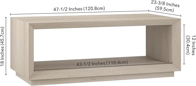 Henn&Hart 48" Rectangular Coffee Table with Open Storage Shelf for Living Room, Family Room, or Office, Beech White