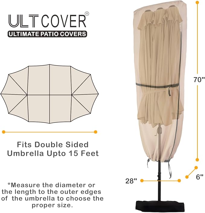 ULTCOVER Patio Parasol 600D Waterproof Outdoor Market Extra Large Umbrella Cover - Fits Double-Sided Umbrella 13-15 Feet - Image 2
