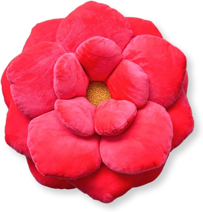 Green Philosophy Co. Camellia Plush Flower Pillow – Large Soft 3D Flower Shaped Throw Pillow, Neon Coral Decorative Pillow for Couch & Bed, for Plant Lovers