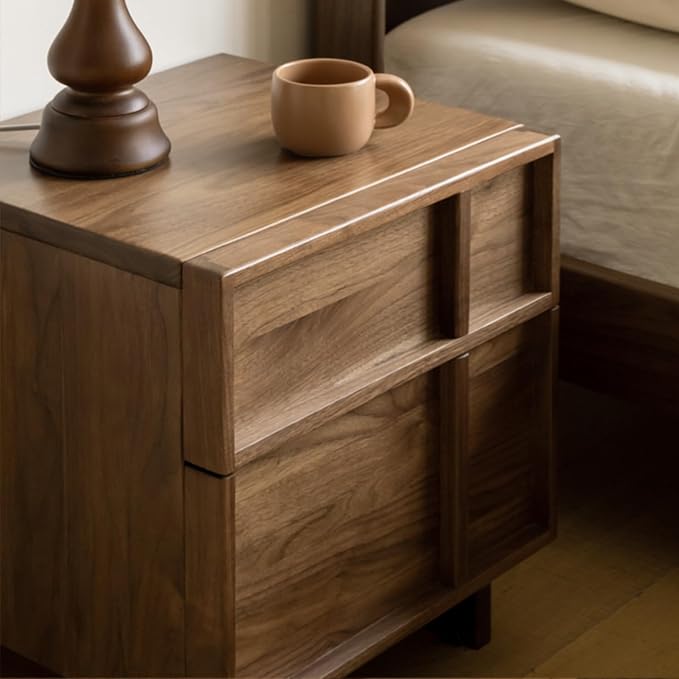 YESWOOD Solid Wood Nightstand, Walnut Nightstand with Drawers, Mid Century Modern Nightstands, Wood Bedside Table for Small Space. Boho Night Stand, Fluted Night Stands for Bedroom, 18.90" H - Image 9