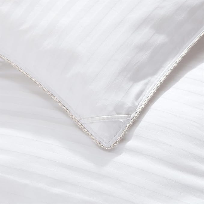 Luxurious All-Season Goose Down Comforter Duvet Insert, Exquisite Super King White Stripe Design, 120" X 120 ", 100% Cotton Down Proof Fabric, 85 oz. Fill Weight