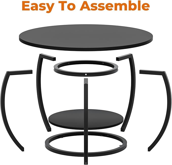 GreenForest Round Coffee Table with 2-Tier Open Storage, 27.6 inch Small Circle Coffee Tables with Adjustable Feet, Modern Mini Center Table for Small Living Room, Black