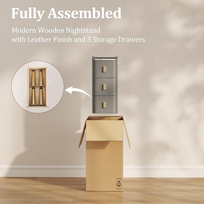 AQIMUELE Narrow Nightstand with Drawers, Narrow Side Table Leather, Small Bedside Tables for Bedroom. (Dark Gray) - Image 7