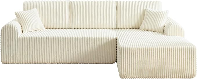 109-Inch L-Shaped Right Facing Boneless Corner Sofa 2 PCS Modular Sectional Cloud Sofa Couch with Chaise Lounge and Toss Pillow, Corduroy Boneless L-Shaped Couches