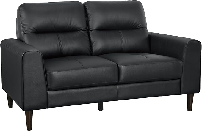 Lexicon 3 Piece Living Room Furniture Sets,Top Grain Leather Match Living Room Sofa Set, Track Arms, Solid Wood Legs, Comfy Couches Including Chair, Loveseat & Sofa, 3 Pieces, Black