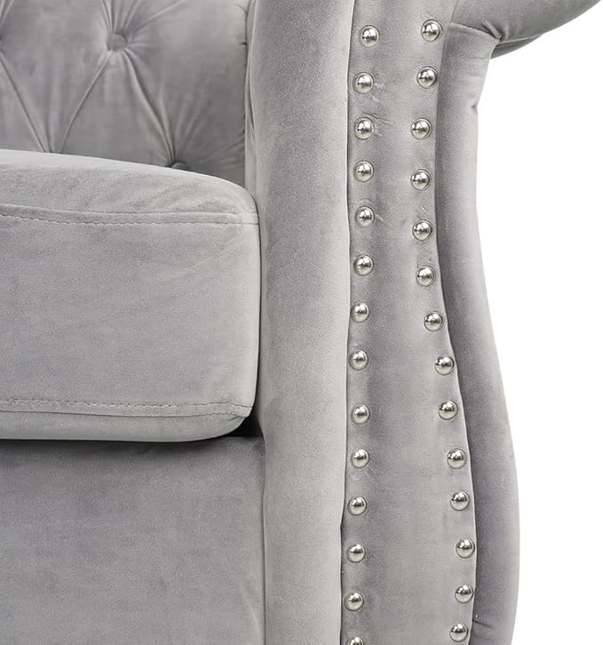 LEVNARY Three-Seat Velvet Sofa, Large Sofa Classic Tufted Chesterfield Settee Modern 3 Seater Couch Furniture with Tufted Back for Living Room, Dark Grey