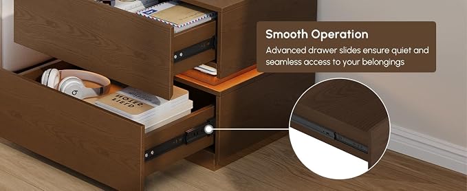 homary Smart Nightstand with Wireless Charging Station, USB & Type-C Ports, LED Light, 2 Drawers – Modern Walnut Bedside Table for Bedroom Storage - Image 6