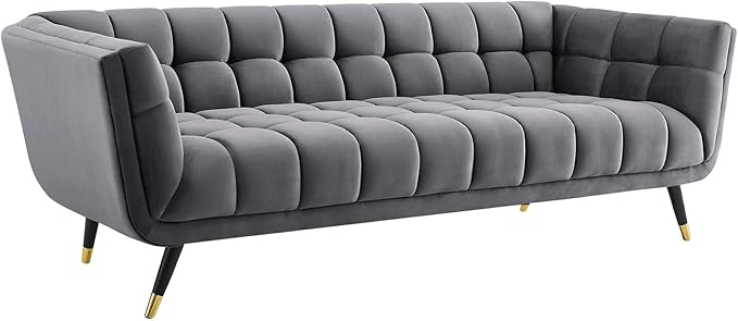 Modway Adept Contemporary Mid-Century Modern Performance Velvet Upholstered Tufted Sofa in Gray
