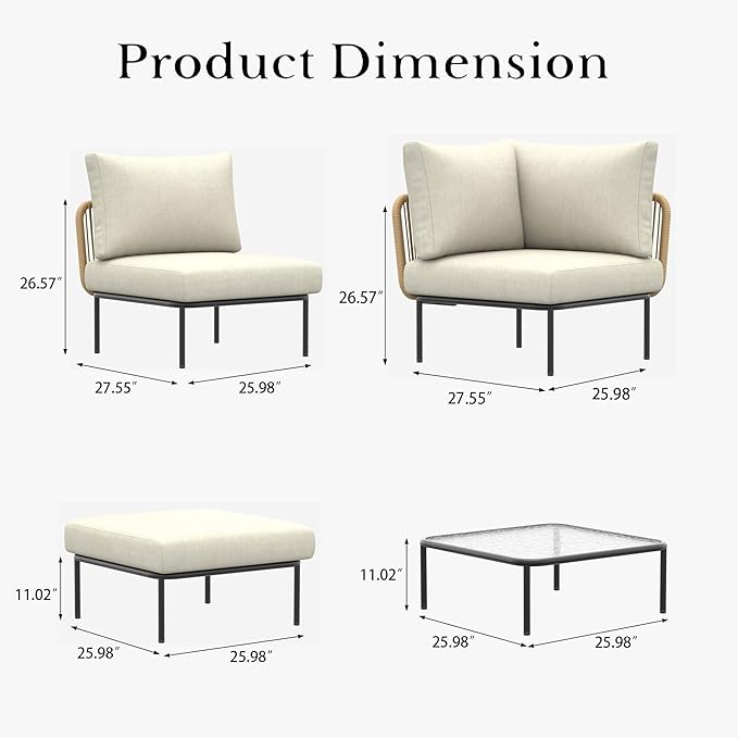 LayinSun 9 Pieces Aluminum Patio Furniture Set, Modern Modular Sectional Sofa with Coffee Table and Upgrade Thickness Cushion
