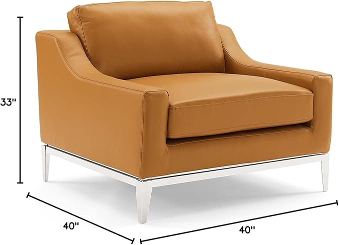 Modway Harness Stainless Steel Base Leather Armchair, Tan