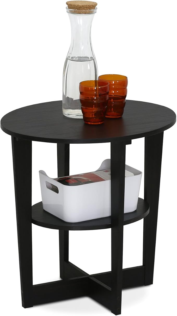 Furinno JAYA Side Table, 2-Tier Round Modern End Table with Oval Tabletop, Night Stand, Bedside Table with Open Shelf, for Living Room, Bedroom, Walnut by Furinno-FitsYourSpaceFitsYourBudget