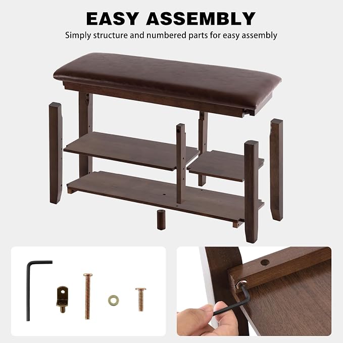 PY HOME & SPORTS Shoe Rack for Entryway 39.4": 2-Tier Shoe Storage Bench, Adjustable/Removable Shelves, Rubberwood Shoe Benches for Hallway, Porch, Bathroom, Brown - Image 8