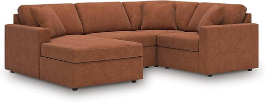 Signature Design by Ashley Casual Modmax Stain Resistant U-Shape Left-Arm Facing 4-Piece Sectional with Chaise and Reversible Cushion, Orange