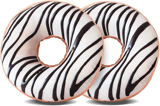 HYSEAS Round Throw Pillow 14 Inch Chocolate White Donut, 3D Digital Print Decorative Soft Food Shaped Pillow, Light Weight Seat Cushion for Couch, Chair, Floor, Sofa, 2 Pack
