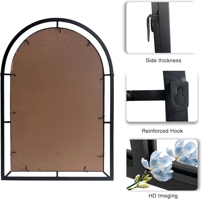 WAMIRRO Arched Mirror,Big Decorative Black Window Pane Mirrors Decor for Wall Mouted/Fireplace/Entryway/Hallway/Living Room/Bathroom 28"X40" - Image 4