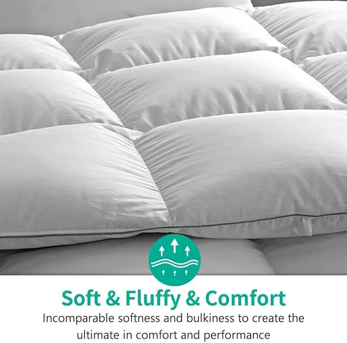 APSMILE Oversized Full/Queen Down Feather Fibers Duvet Insert - Ultra-Soft All Season Down Feather Fibers Comforter Hotel Collection Comforter, Fluffy Medium Warmth (White, 98"x98")