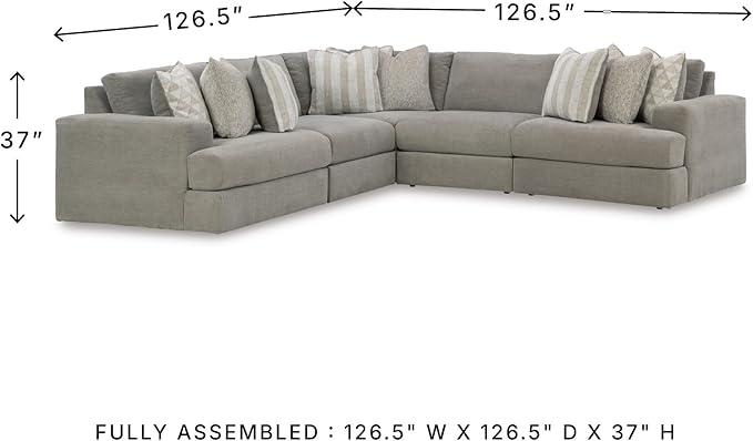 Signature Design by Ashley Casual Avaliyah L-Shape Symmetrical 5-Piece Sectional with Reversible Cushion and Armrest, Gray