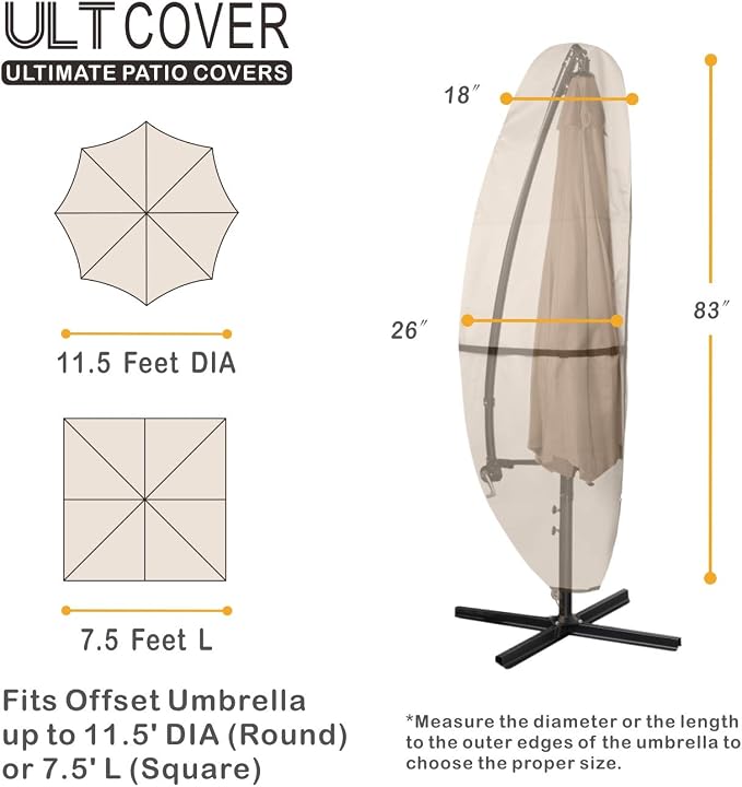 ULTCOVER Patio Parasol 600D Waterproof Outdoor Offset Banana Style Umbrella Cover - Fits Cantilever Offset Umbrella 7.5-11.5 Feet - Image 2