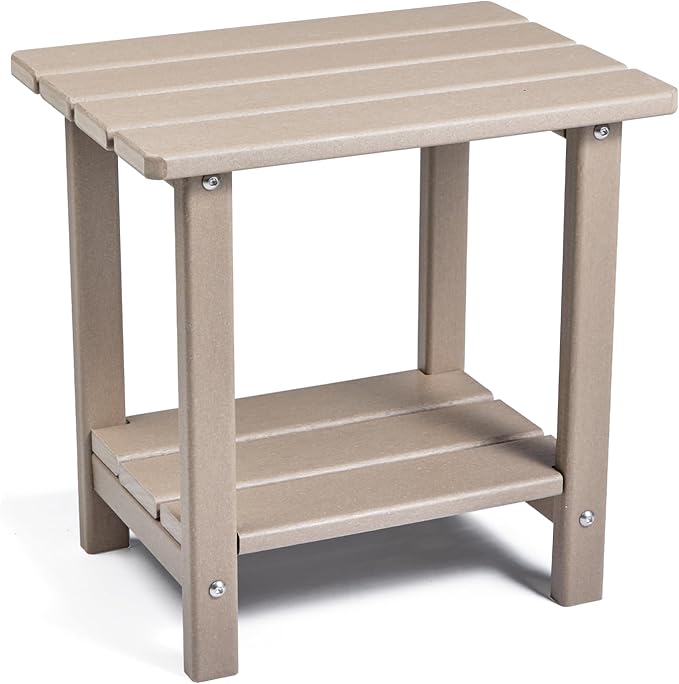 Apolimi Adirondack Outdoor Side Table, 2-Tier Sturdy Patio End Table Weather Resistant, 16.5" Solid Side Table for Patio, Pool, Porch(Grayish Brown) by Apolimi
