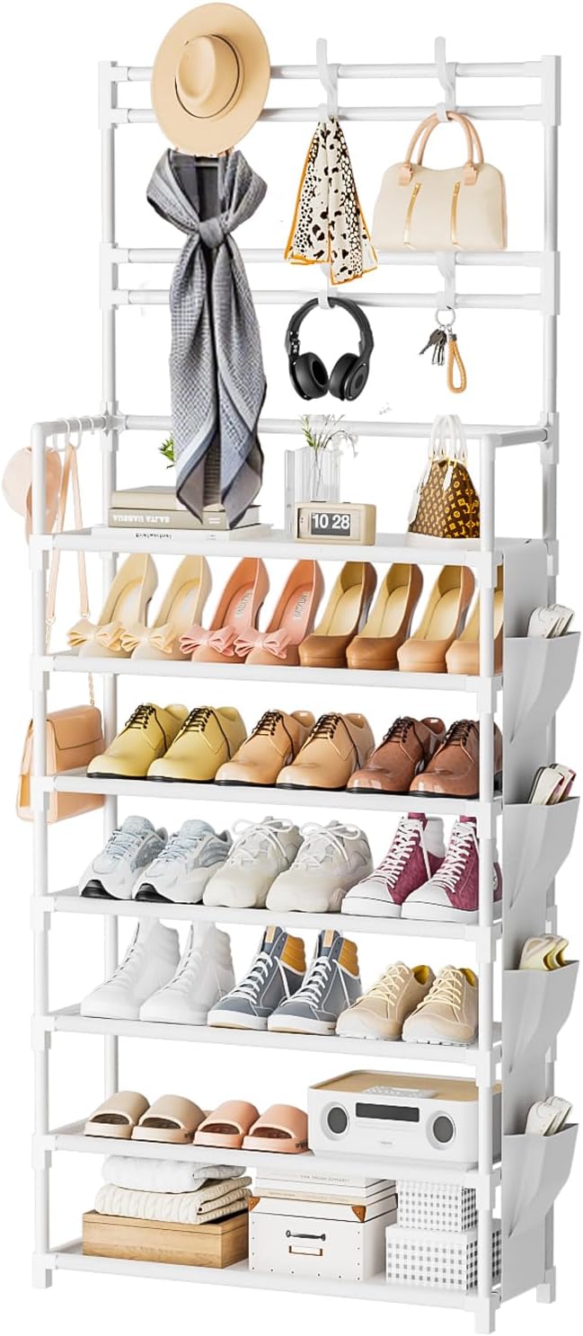 OYREL Shoe Rack 7 Tier Shoe Organizer Storage 21-28 Pairs Closet Shoes Rack for Front Door Entrance Shoe Rack Organizer with Hooks Side Pocket Entryway Large Capacity Shoe Shelf Tower Garage by OYREL