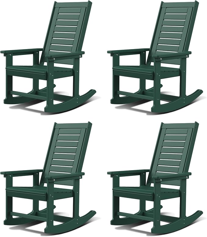 GREENVINES Outdoor Rocking Chairs | Set of 4 | Porch Rocker | HDPE Plastic | Forest | Oversized Rockers | High Back | Big & Tall | Ladder Back | for Patio Outside Backyard Balcony Garden by GreenVines