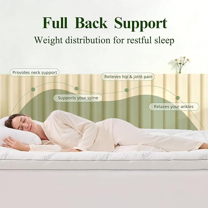 Memory Foam Mattress Topper - Viscose Made from Bamboo Pillow Top Thick King Size Mattress Pad for Back Pain, Ultra Soft & Cooling for Hot Sleepers, 6-18'' Deep Pocket, White