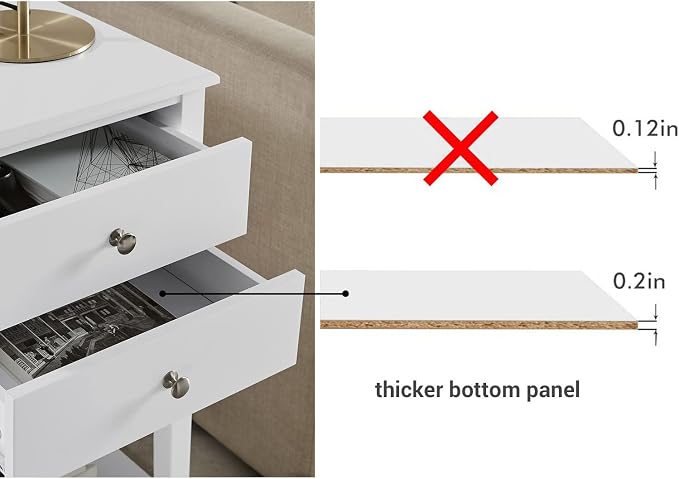 conifferism White Nightstand with Charging Station 28 inches Tall for Bedroom, Sofa Side Table with 2 Drawers,Large End Table with USB Ports,Modern Bedside Table for Home Living Room - Image 6