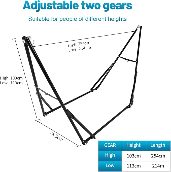 Portable Hammock with Stand for Outside Foldable,Frabic Tension Adjustable Indoor,Carrying Bag Included, 616 lbs Weight Capacity, Suitable Garden Yard Outdoor Inhouse Multicolour - Image 4