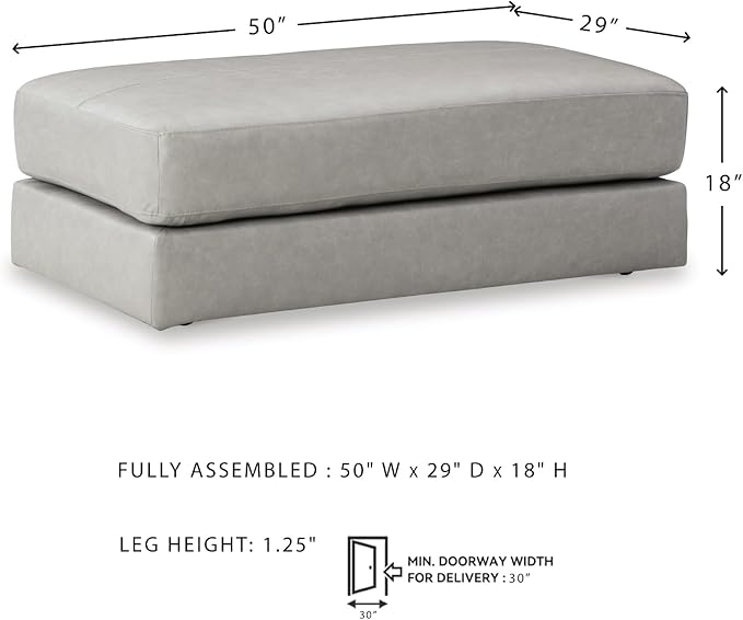 Signature Design by Ashley Amiata Contemporary Rectangular Leather Match Upholstered Oversized Accent Ottoman with Non-skid Legs, Light Gray