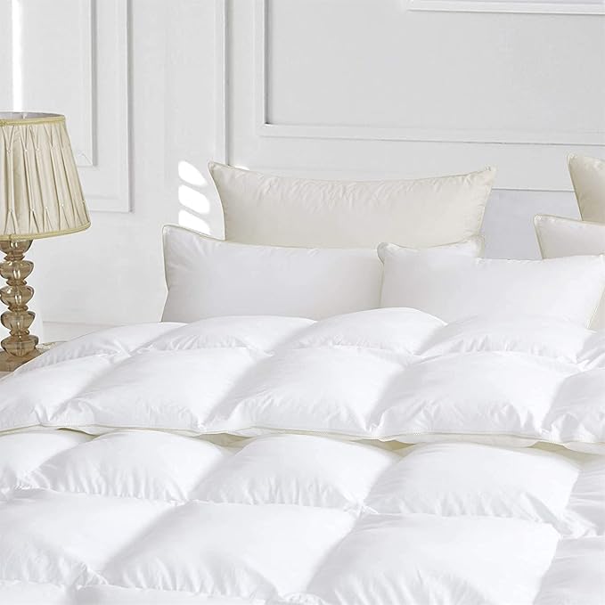 Luxurious 800 Thread Count Hungarian Oversize Goose Down Comforter 108 x 98 INCHES 750 Fill Power, 80 oz Fill Weight, 100% Egyptian Cotton Cover (California King, White)