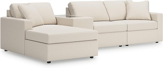 Signature Design by Ashley Casual Modmax Stain Resistant L-Shape Left-Arm Facing 4-Piece Sectional with Chaise and Storage Console, Beige