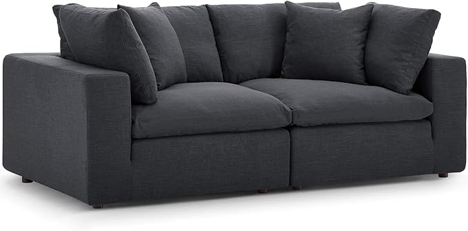 Modway Commix Down Filled Overstuffed 2 Piece Sectional Sofa Set, Two Corner Chairs, Gray