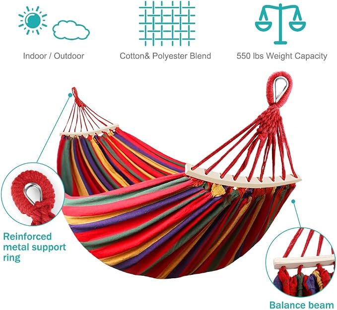 MOSFiATA Hammocks Portable Camping Hammock Upgraded 550lb Comfortable Fabric Hammock with Two Anti Roll Balance Beam and Sturdy Tree Straps for Camping, Patio, Backyard, Outdoor - Image 2