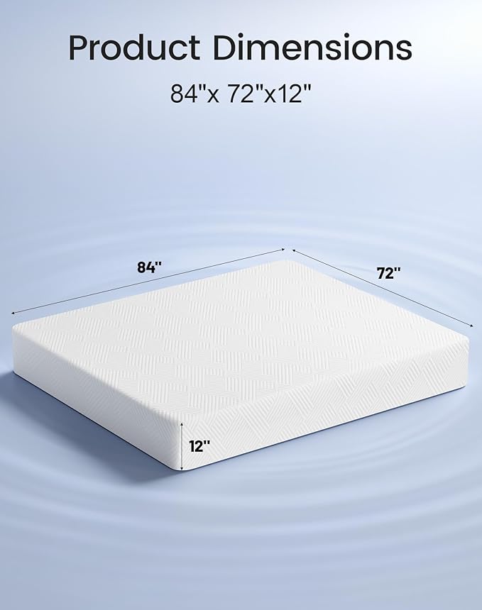 Cal King Size Mattress 12 Inch, Firm Memory Foam Mattresses in a Box for Back Pain Relief, Pressure Relief Cool Sleep with Gel Foam, Removeable Fiberglass Free Cover, CertiPUR-US Certified 84''x72''