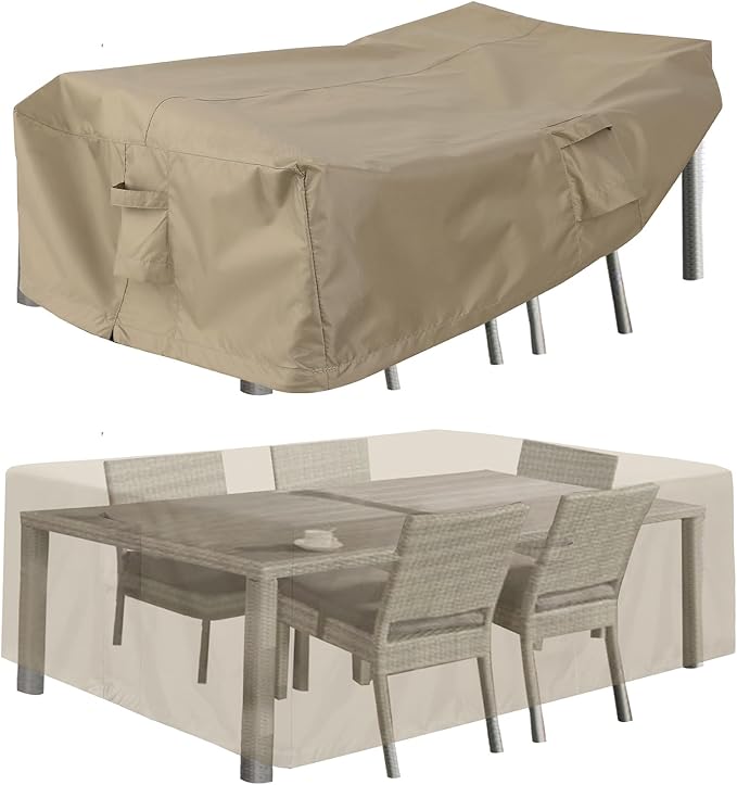 PureFit Patio Furniture Covers, Outdoor Table Furniture Cover Waterproof Rectangle, Patio Sectional Couch Set Cover for Deck, Lawn and Backyard, UV Resistant, 110"L x 84"W x 28"H, Camel by PureFit