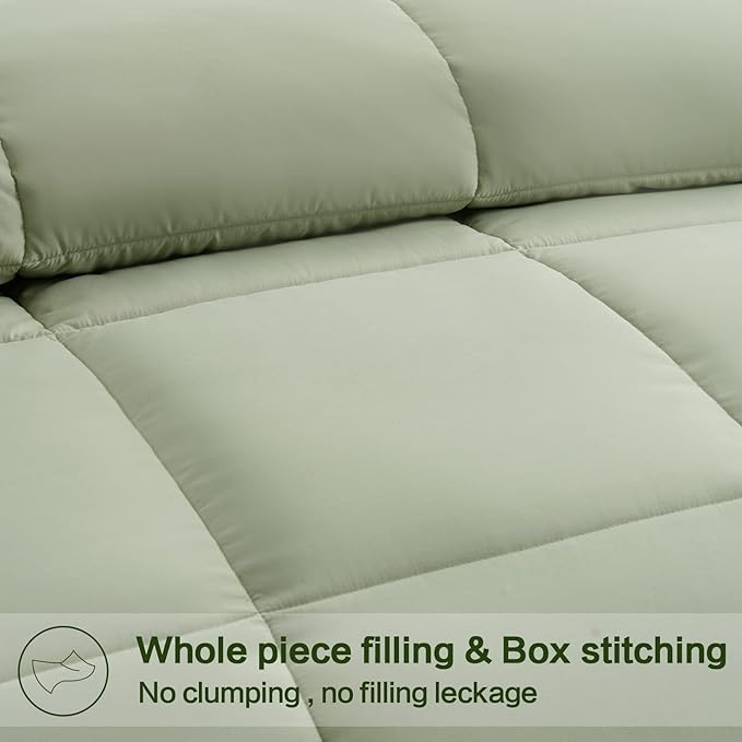 EASELAND King Size Down Alternative Comforter - Quilted Duvet Insert for All Seasons, Soft Lightweight with Corner Tabs, Summer Winter Warm Bedding, Sage Green 90x102 Inches