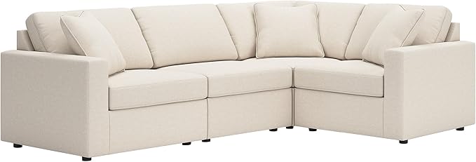 Signature Design by Ashley Modmax Stain Resistant Modern Modular L-Shaped 4-Piece Sectional with Reversible Cushions, Removable Covers, USB Ports and 3 Accent Pillows, White